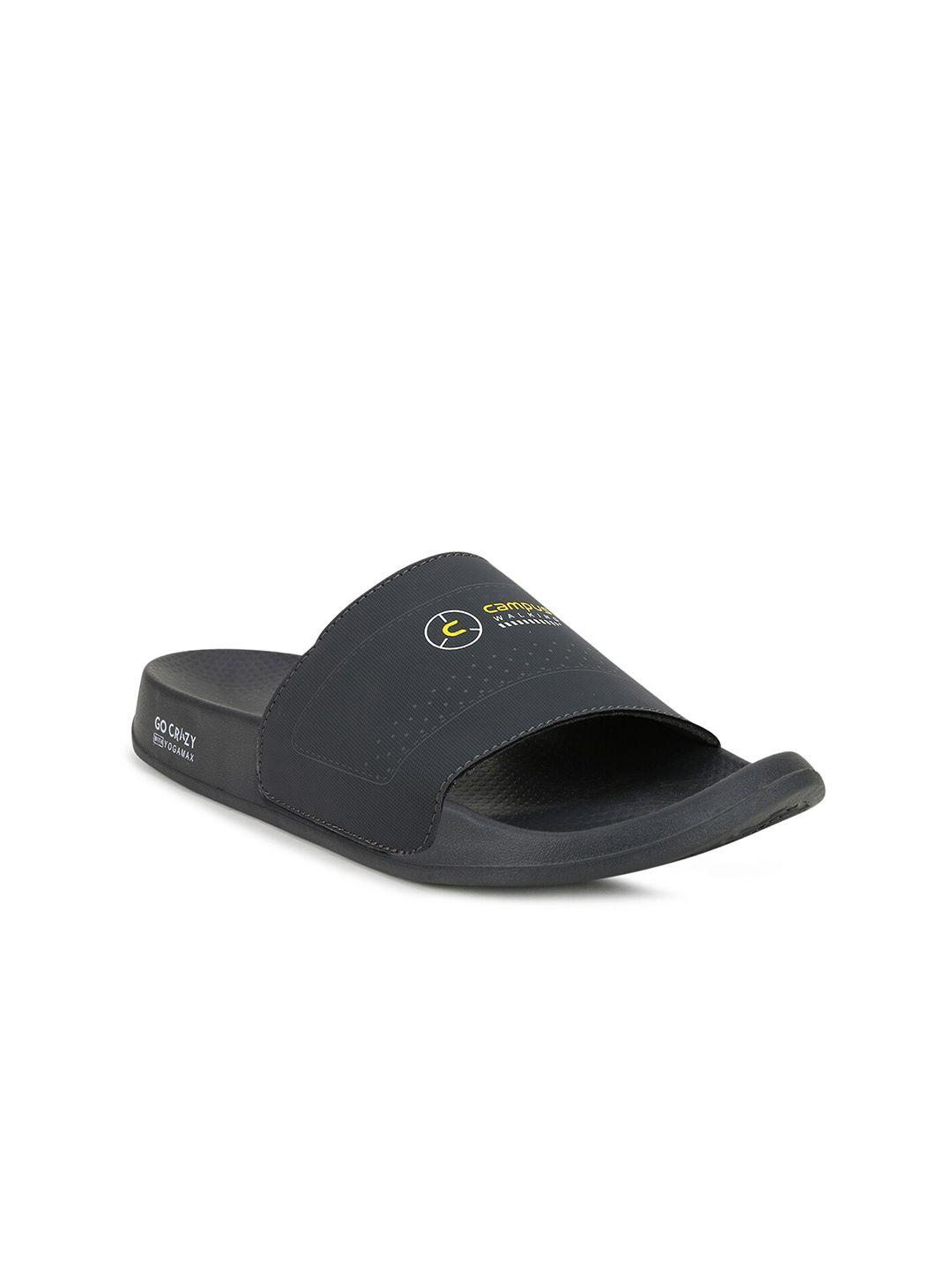 campus men charcoal printed sliders