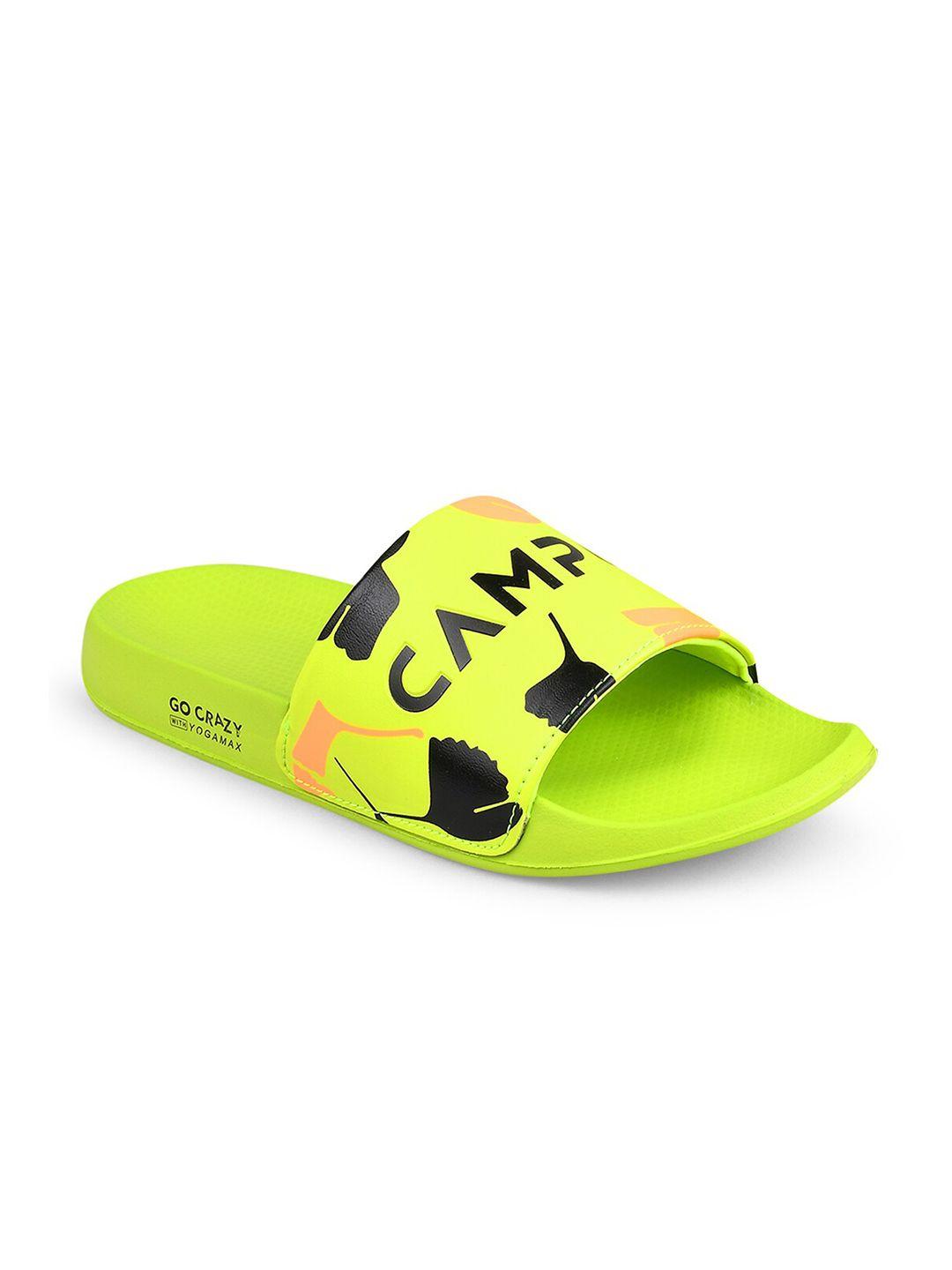 campus men fluorescent green & black printed sliders