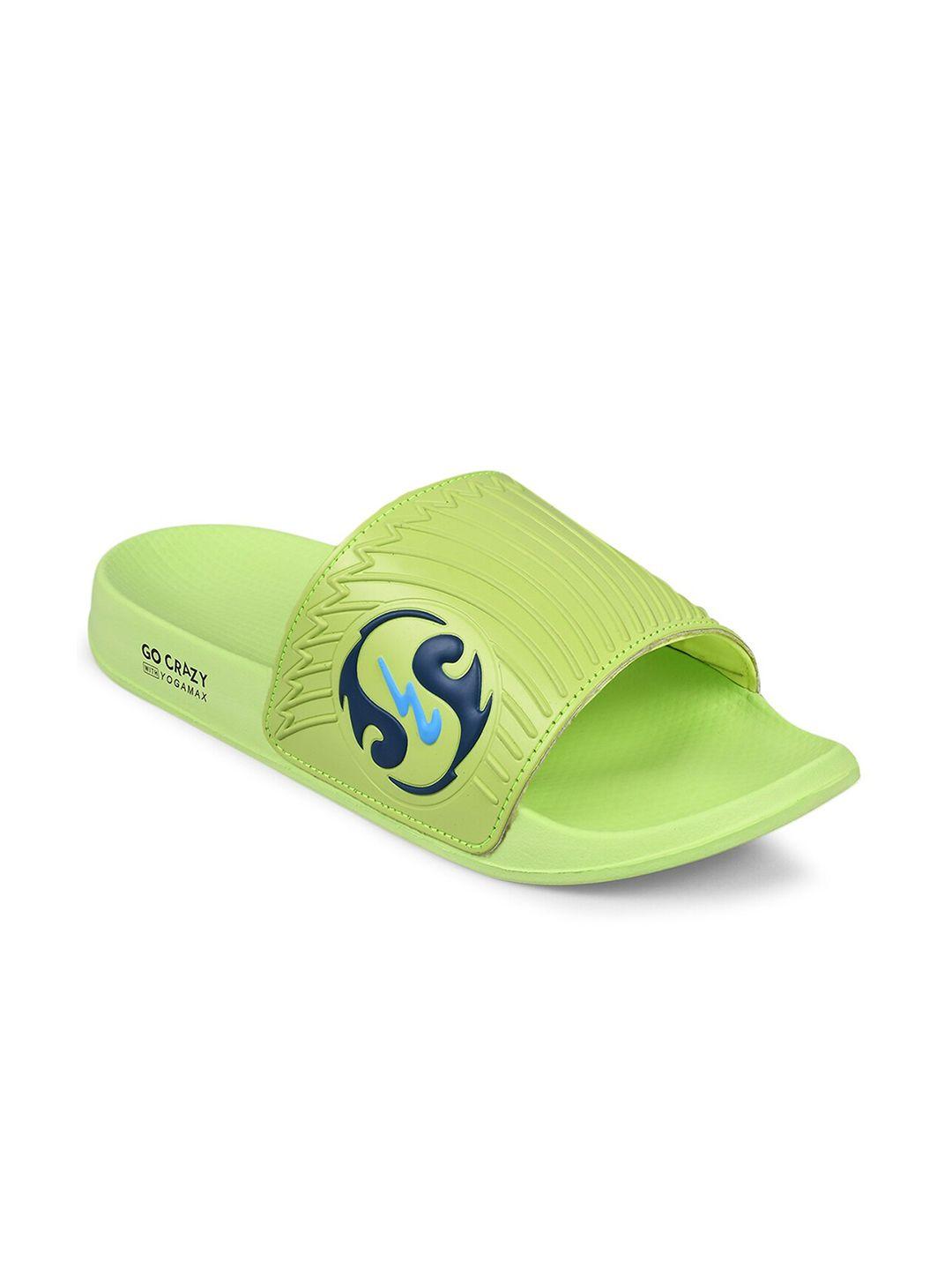 campus men fluorescent green & navy blue sliders