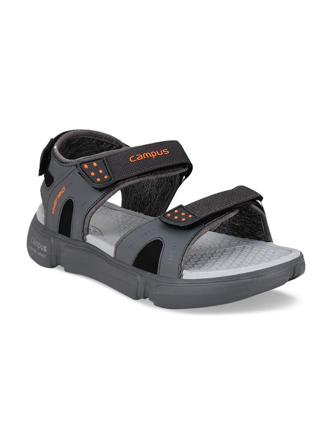 campus men grey & orange comfort sandals