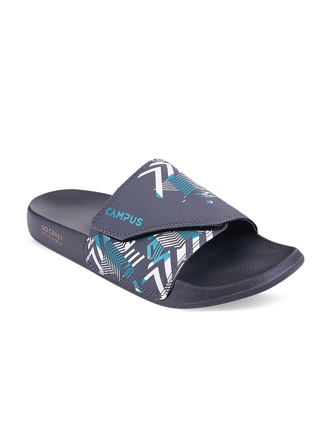 campus men grey & white printed casual sliders