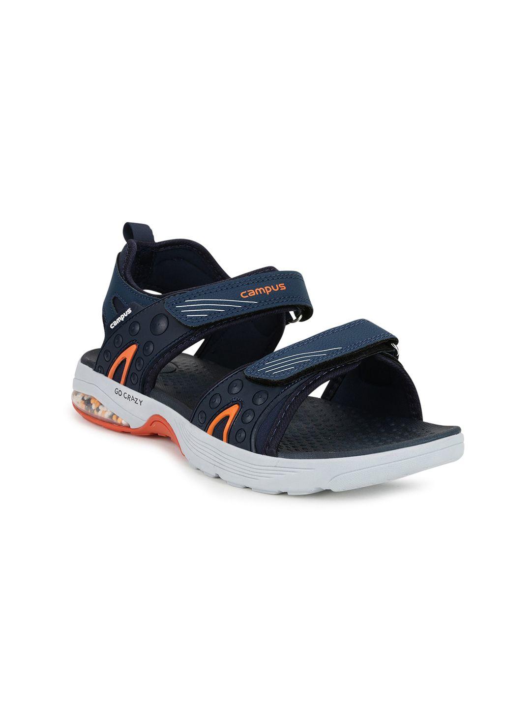 campus men navy blue & grey patterned sports sandals