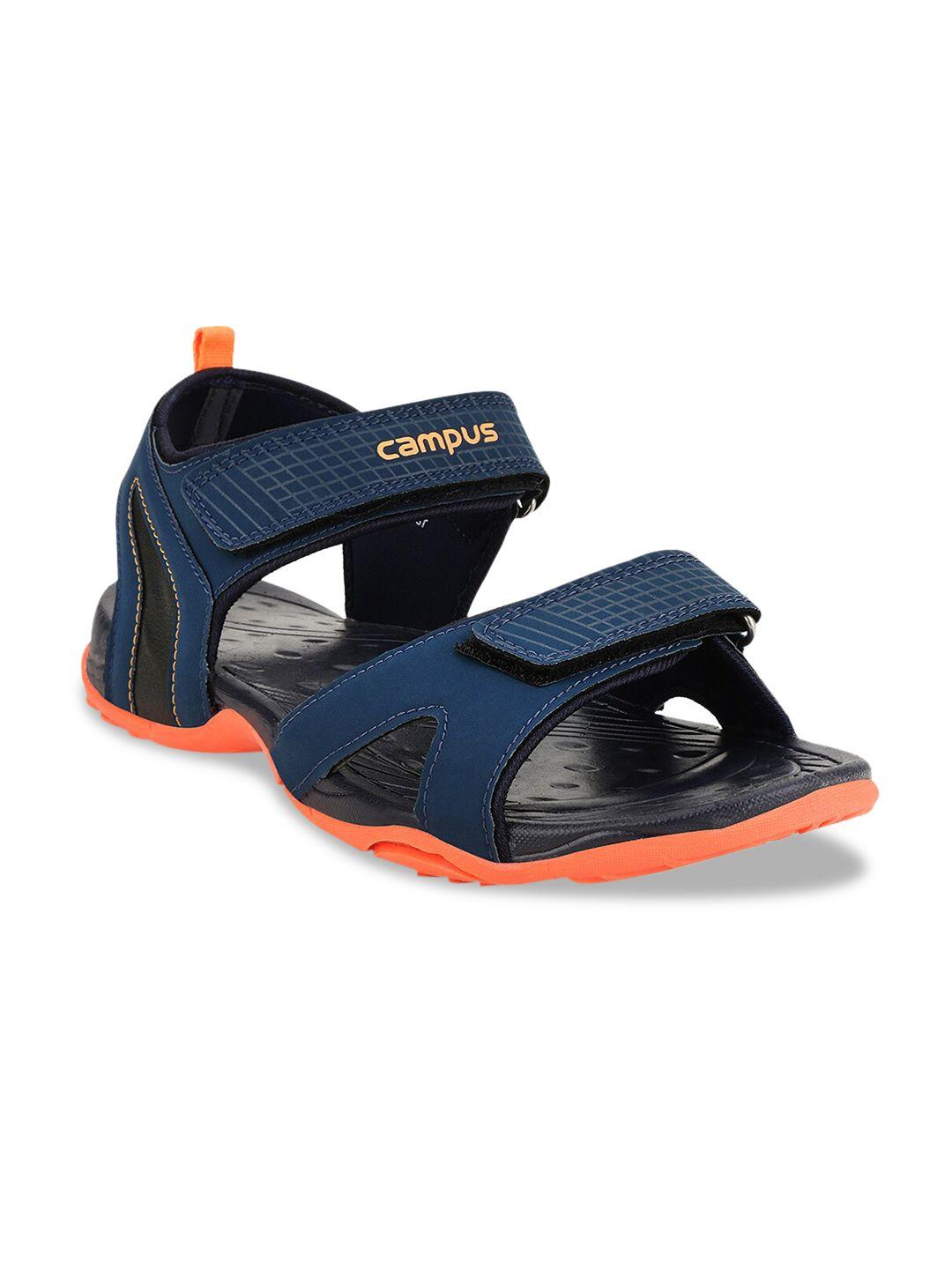 campus men navy blue solid sports sandals