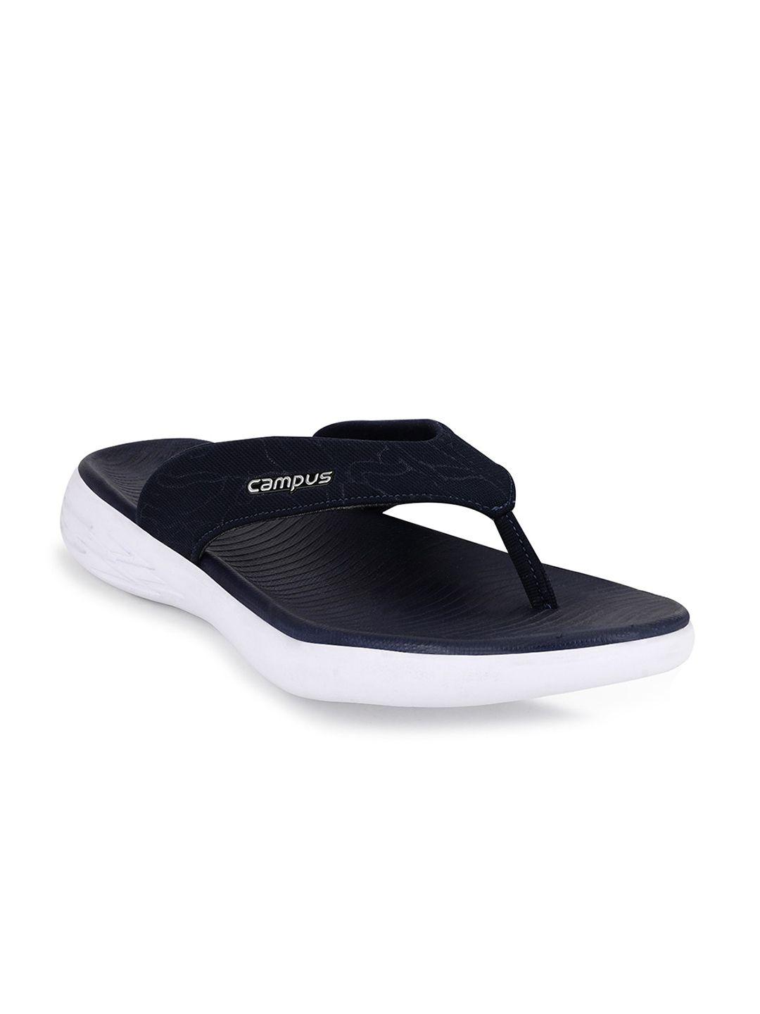 campus men navy blue solid thong flip-flops