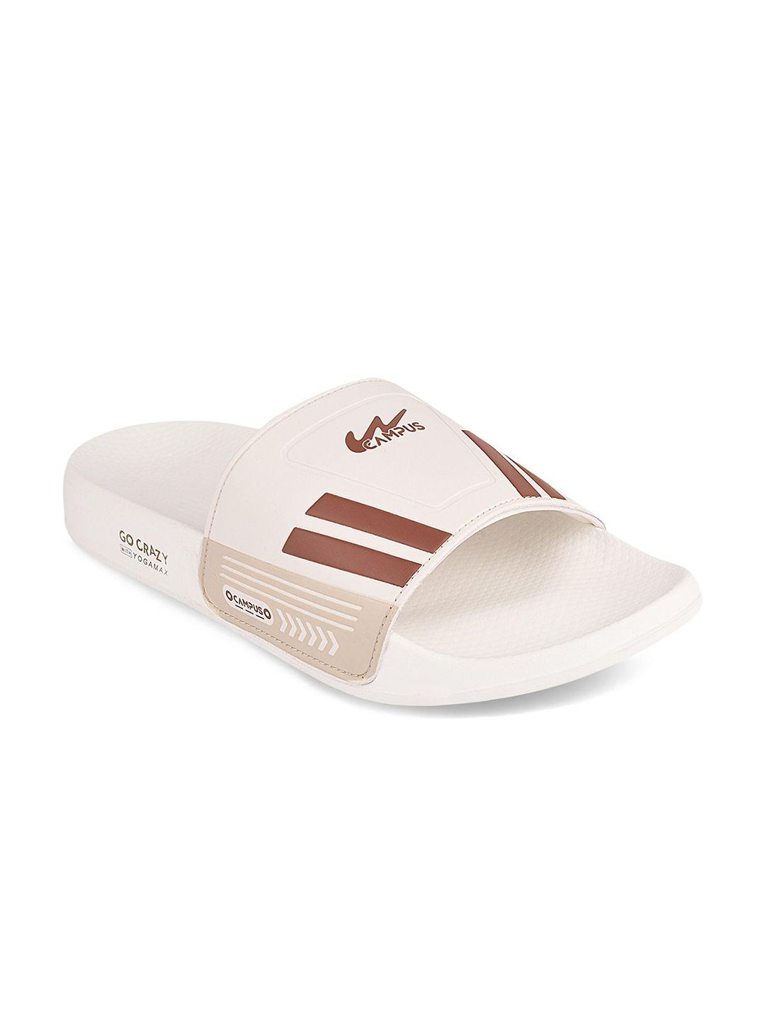 campus men off white & brown printed sliders