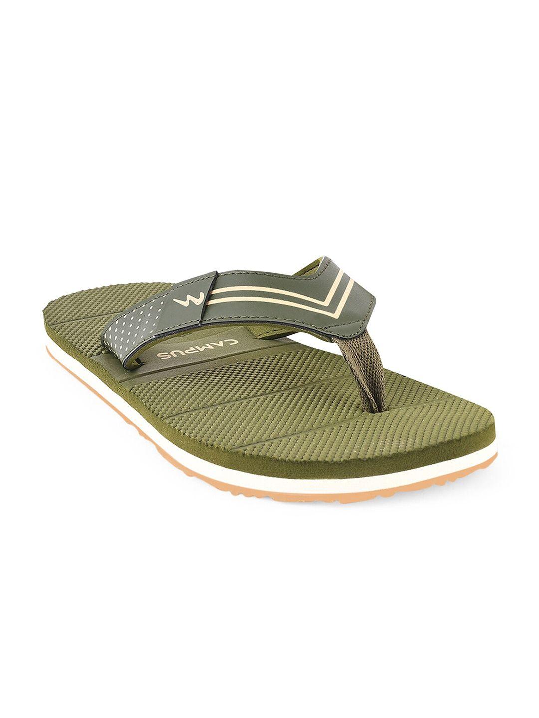 campus men olive green & black thong flip-flops