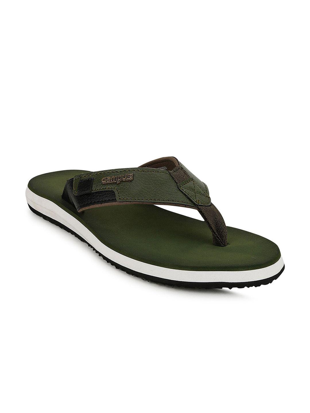 campus men olive green & white thong flip-flops