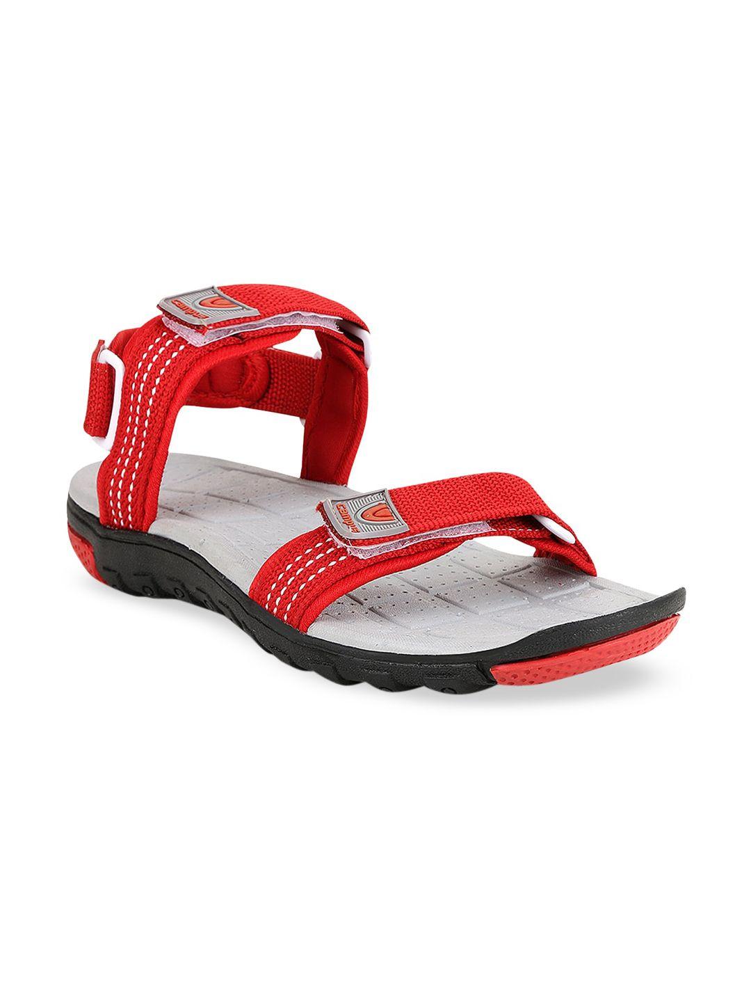 campus men red & grey colourblocked sports sandals