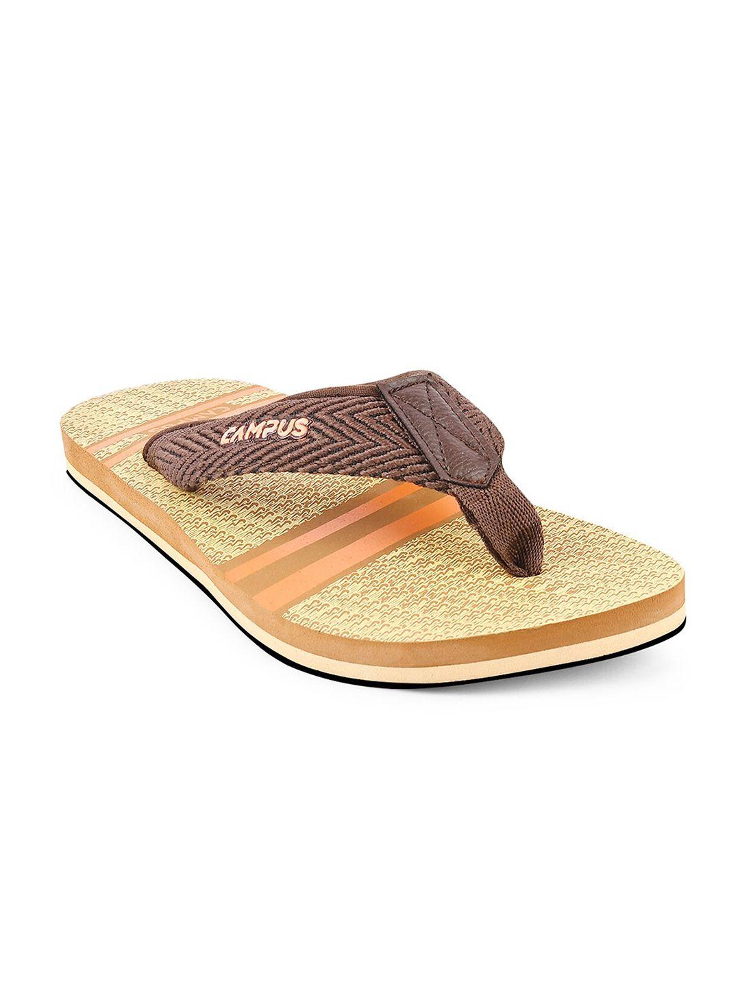 campus men tan & orange printed thong flip-flops