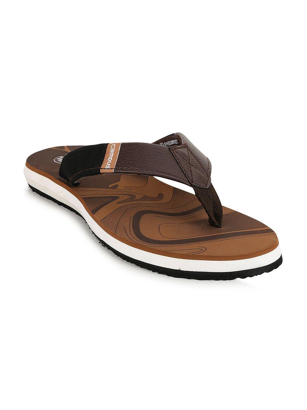 campus men tan & white printed thong flip-flops