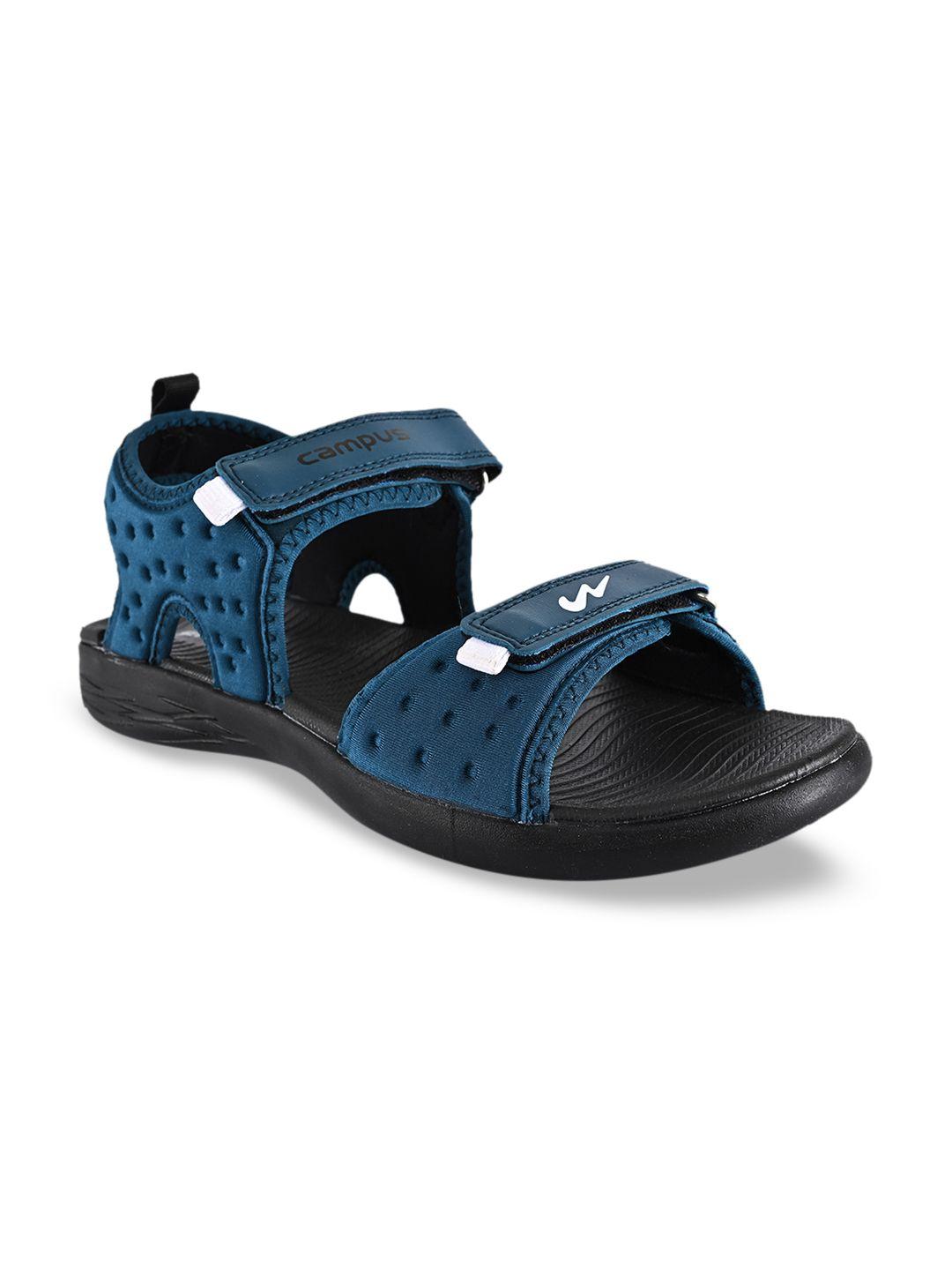 campus men teal & black solid sports sandals