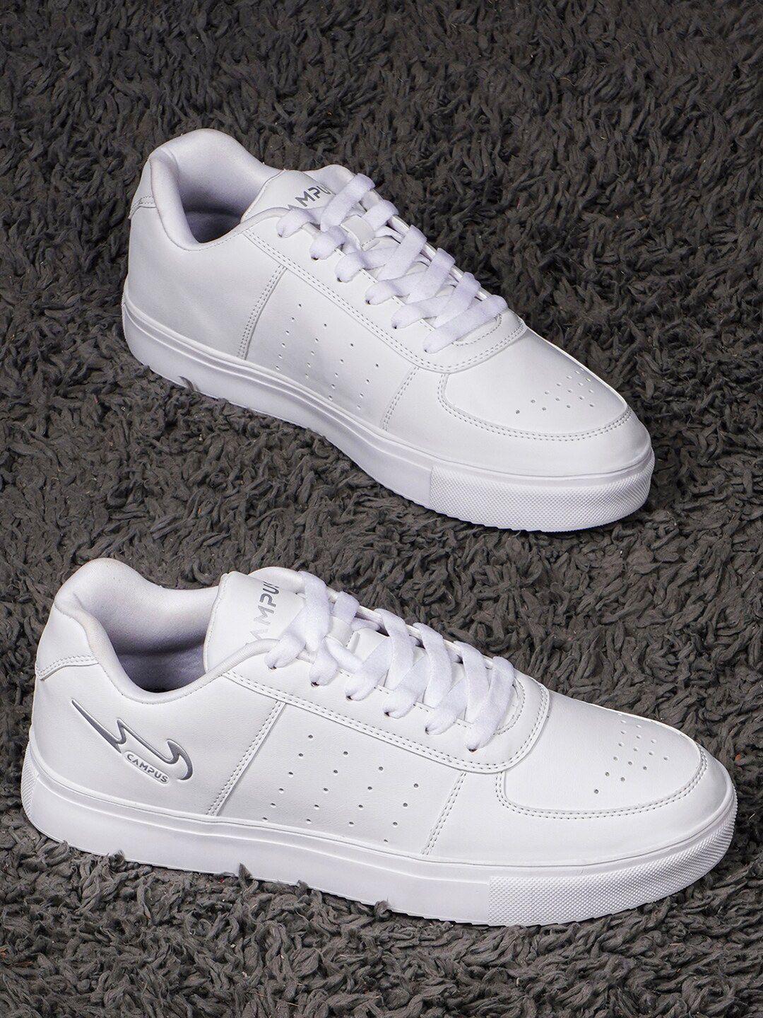 campus men white perforations pu sneakers