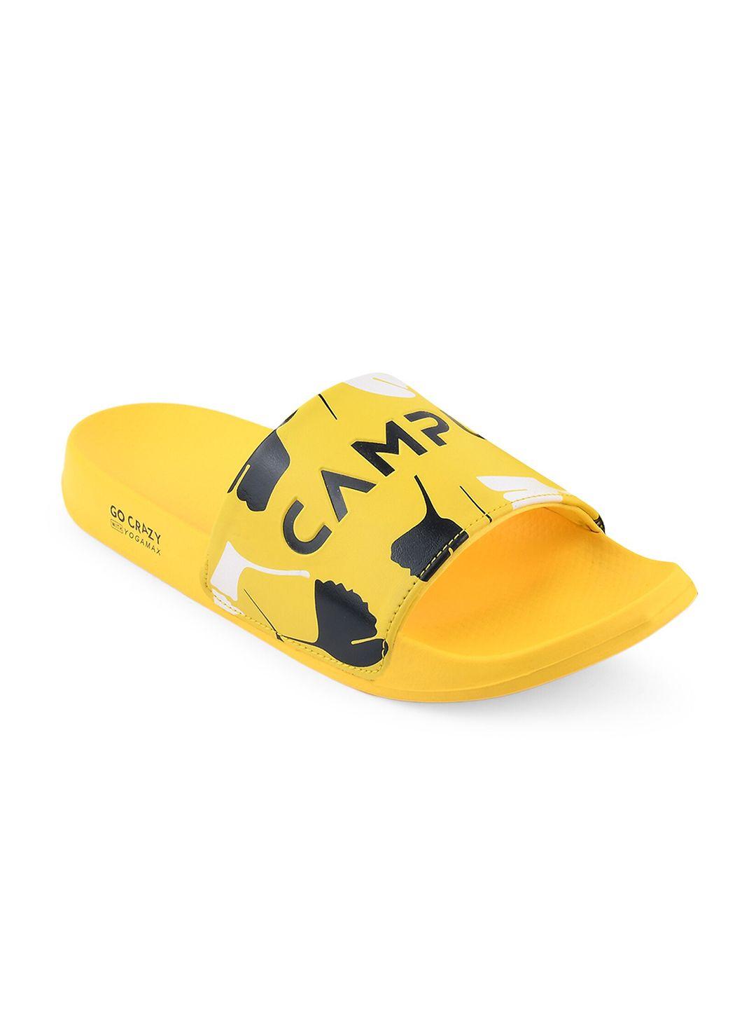 campus men yellow & black sliders