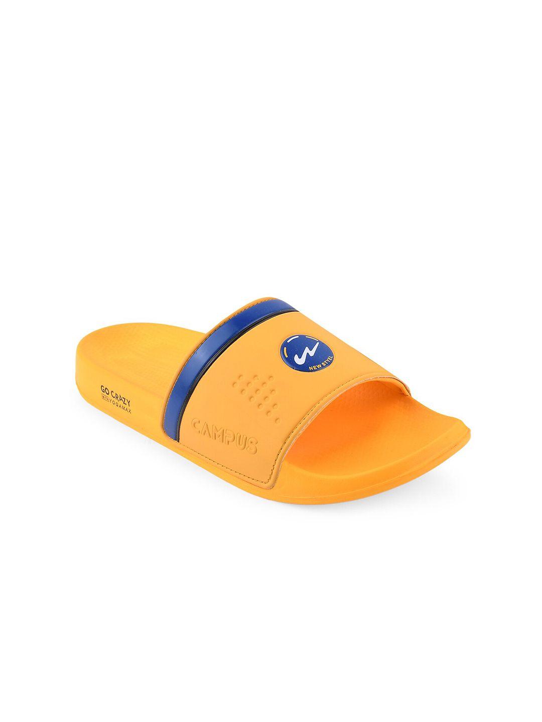 campus men yellow & blue printed sliders