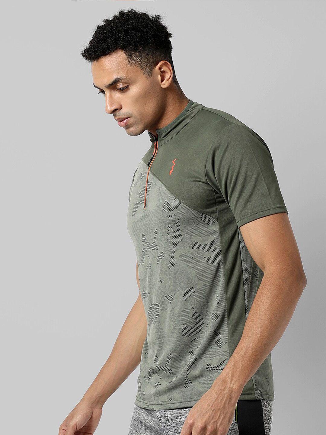 campus sutra abstract mandarin collar activewear t-shirt