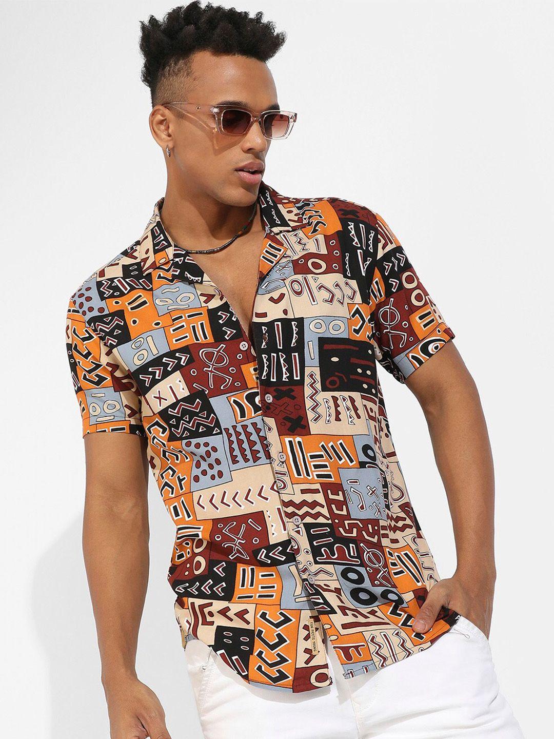 campus sutra abstract printed classic regular fit opaque casual shirt