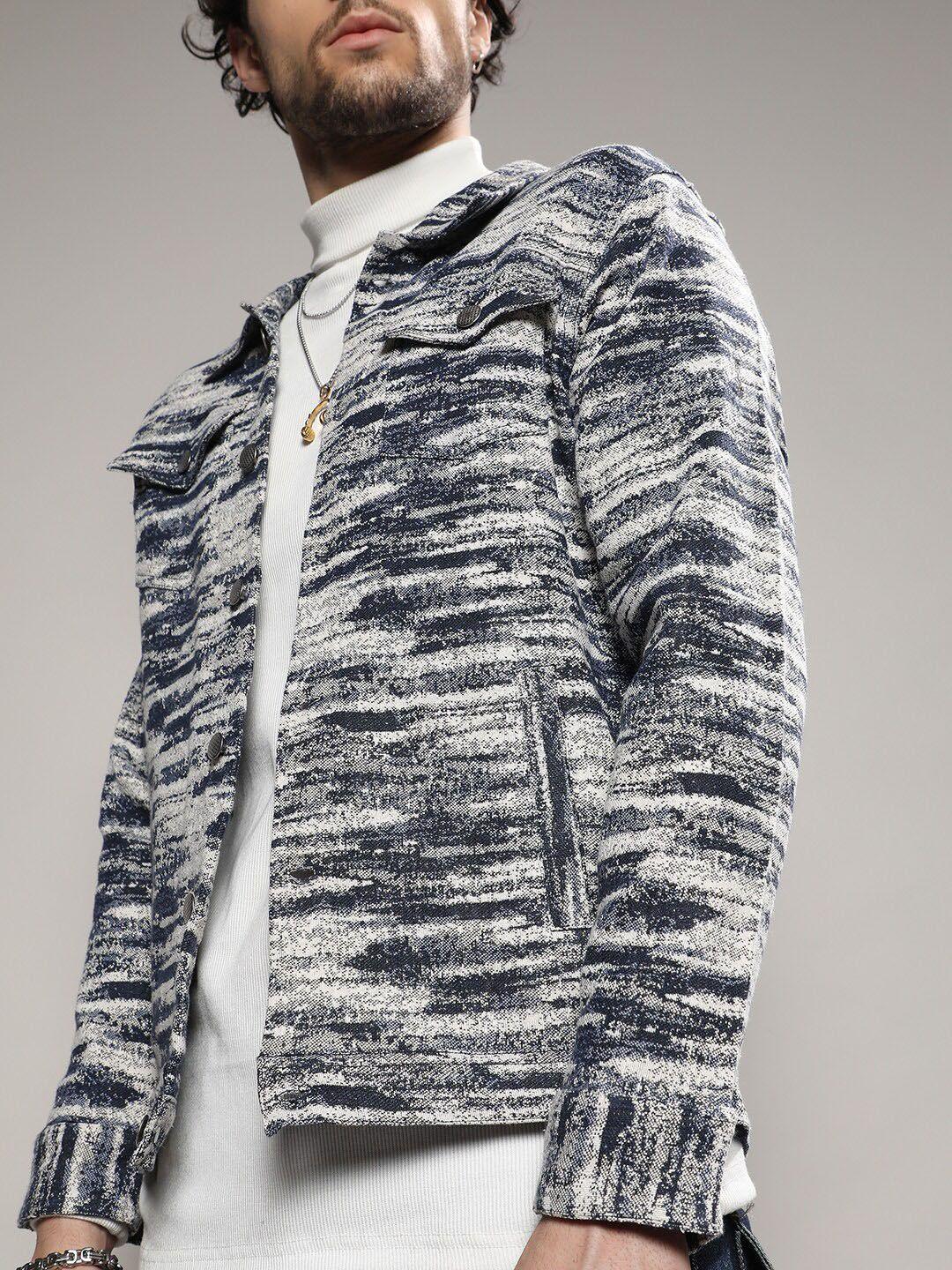 campus sutra abstract printed windcheater cotton tailored jacket