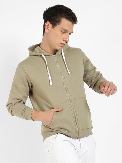 campus sutra beige regular fit hooded sweatshirt