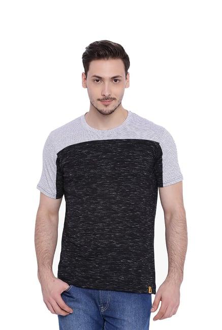 campus sutra black & cream crew cotton t-shirt