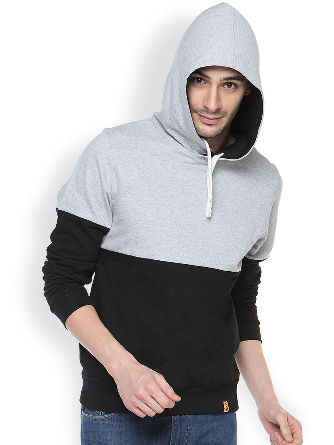 campus sutra black & grey hooded sweatshirt