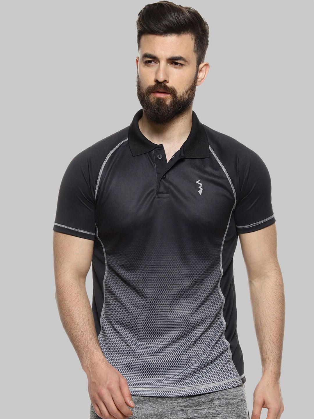 campus sutra black & grey polo collar raglan sleeves sports t-shirt