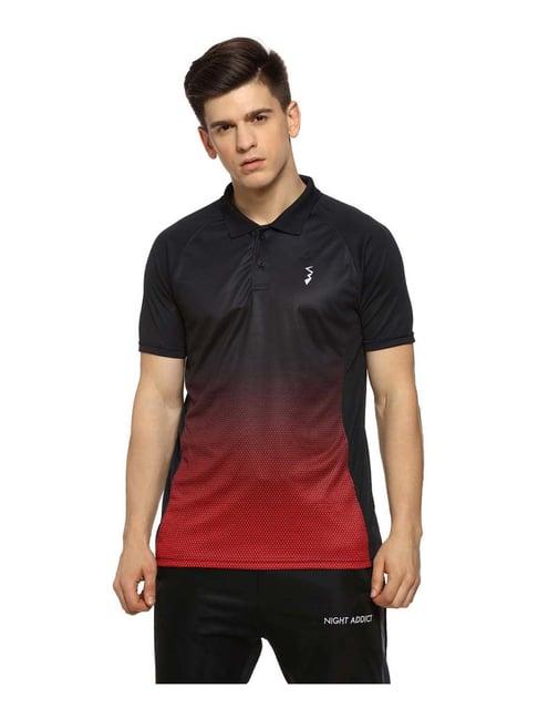 campus sutra black & red regular fit ombre polo t-shirt