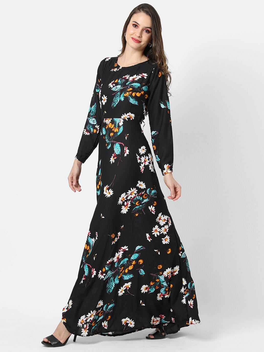 campus sutra black & white floral printed maxi dress