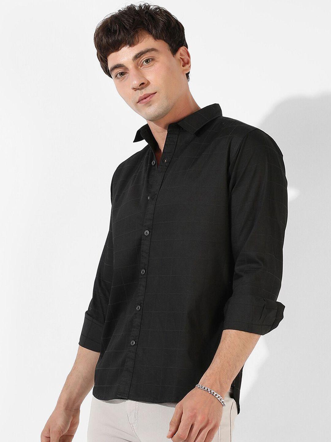 campus sutra black checked classic fit cotton casual shirt