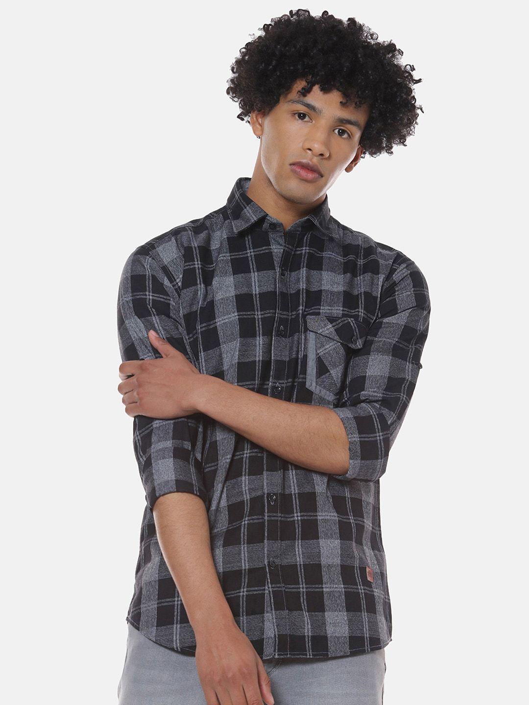 campus sutra black classic checked cotton casual shirt