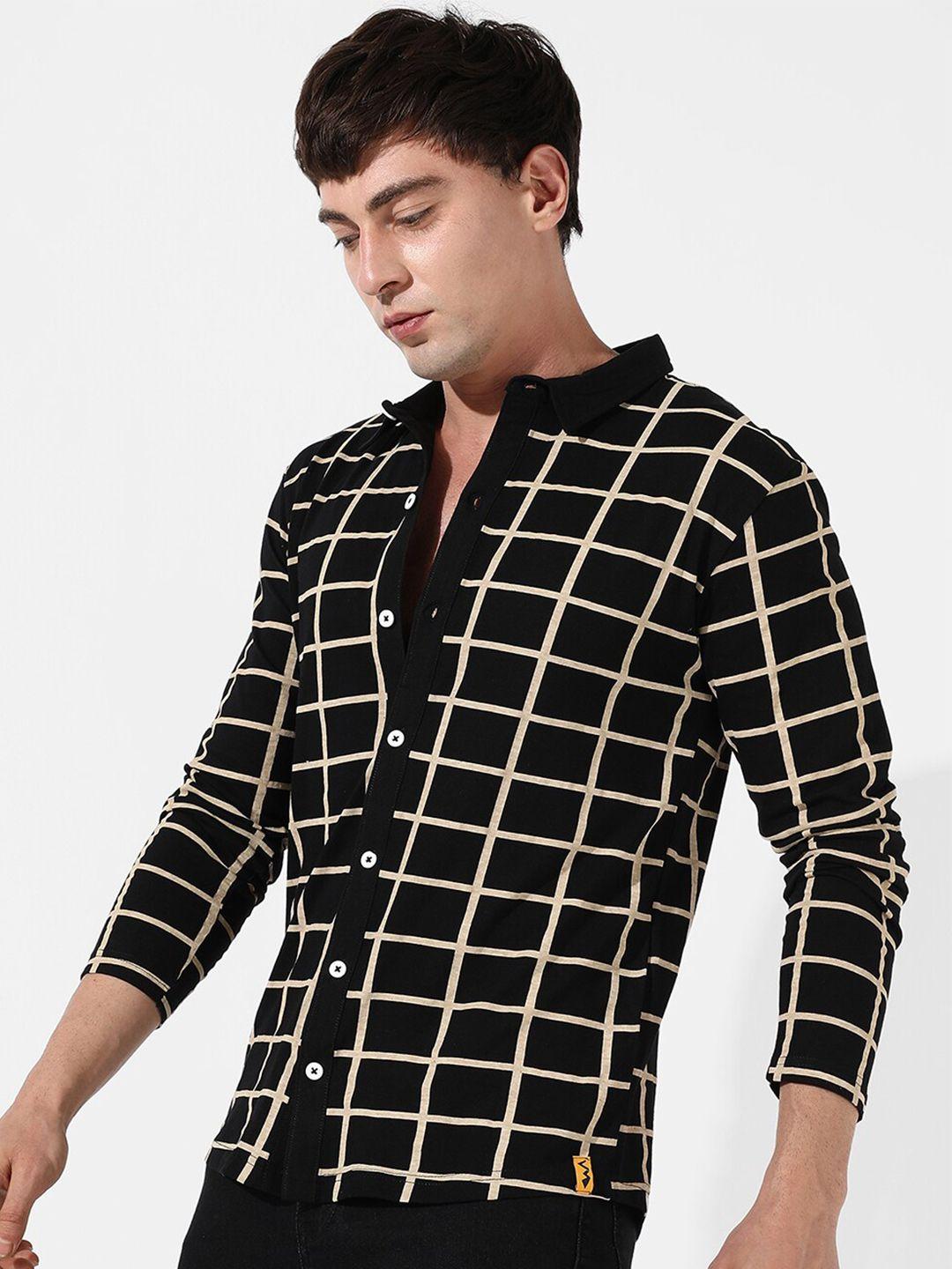 campus sutra black classic windowpane checks cotton casual shirt