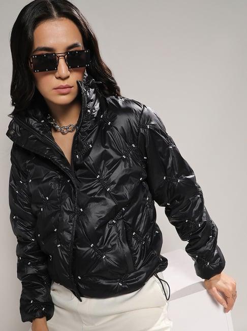 campus sutra black embellished jacket