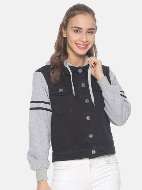 campus sutra black hooded jacket