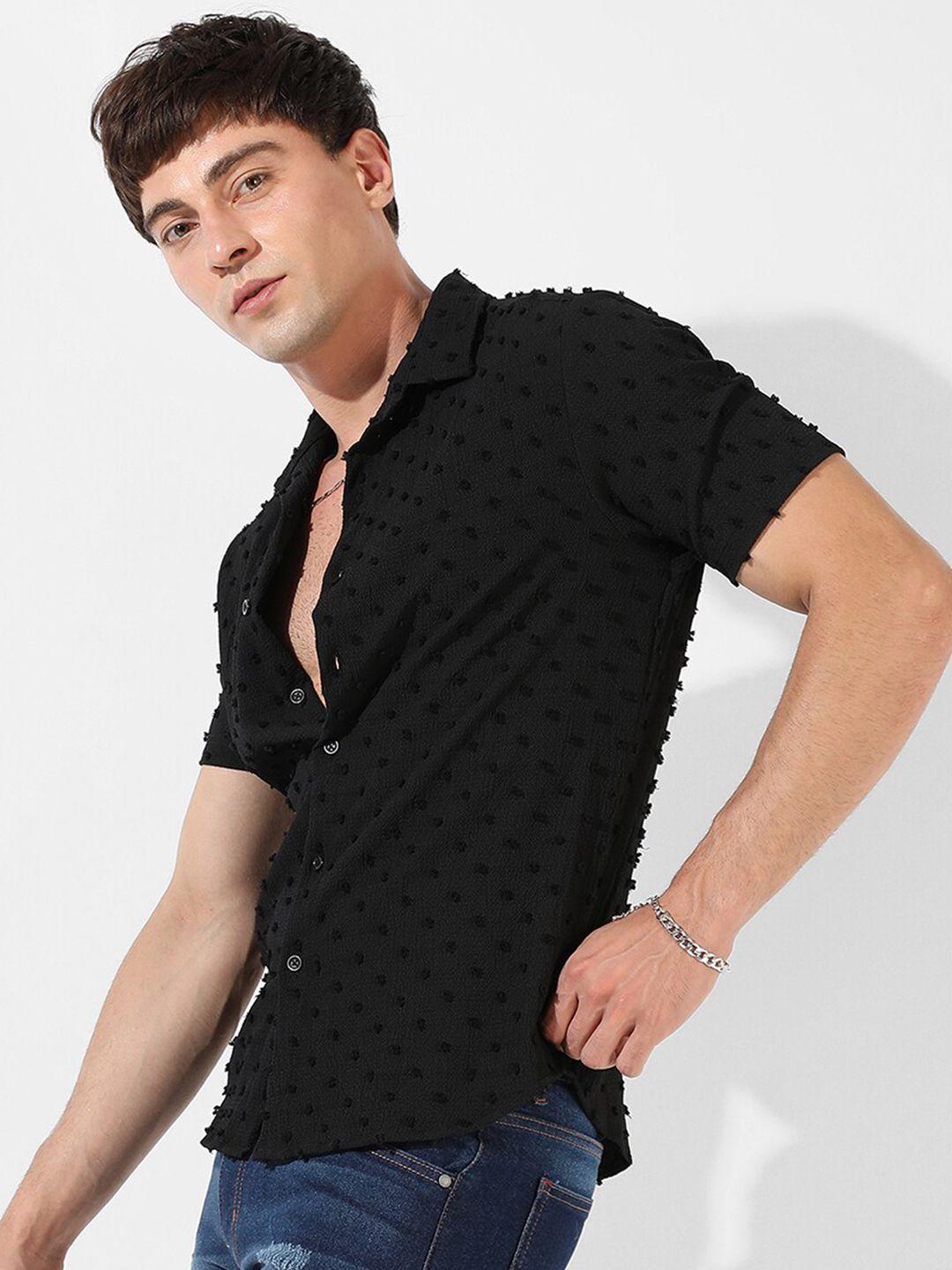 campus sutra black micro ditsy printed classic fit casual shirt