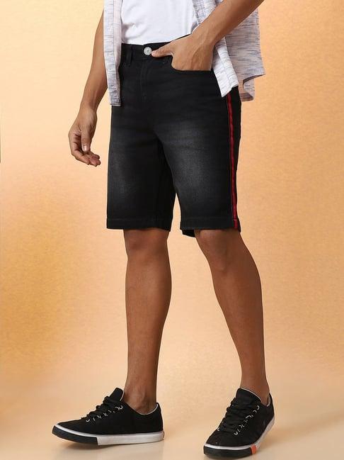 campus sutra black regular fit denim shorts