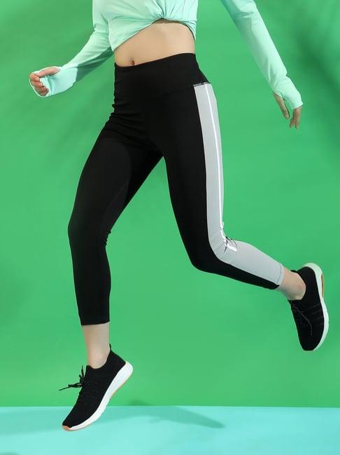 campus sutra black striped sports tights