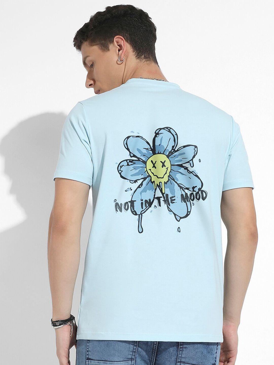 campus sutra blue & black graphic printed cotton t-shirt