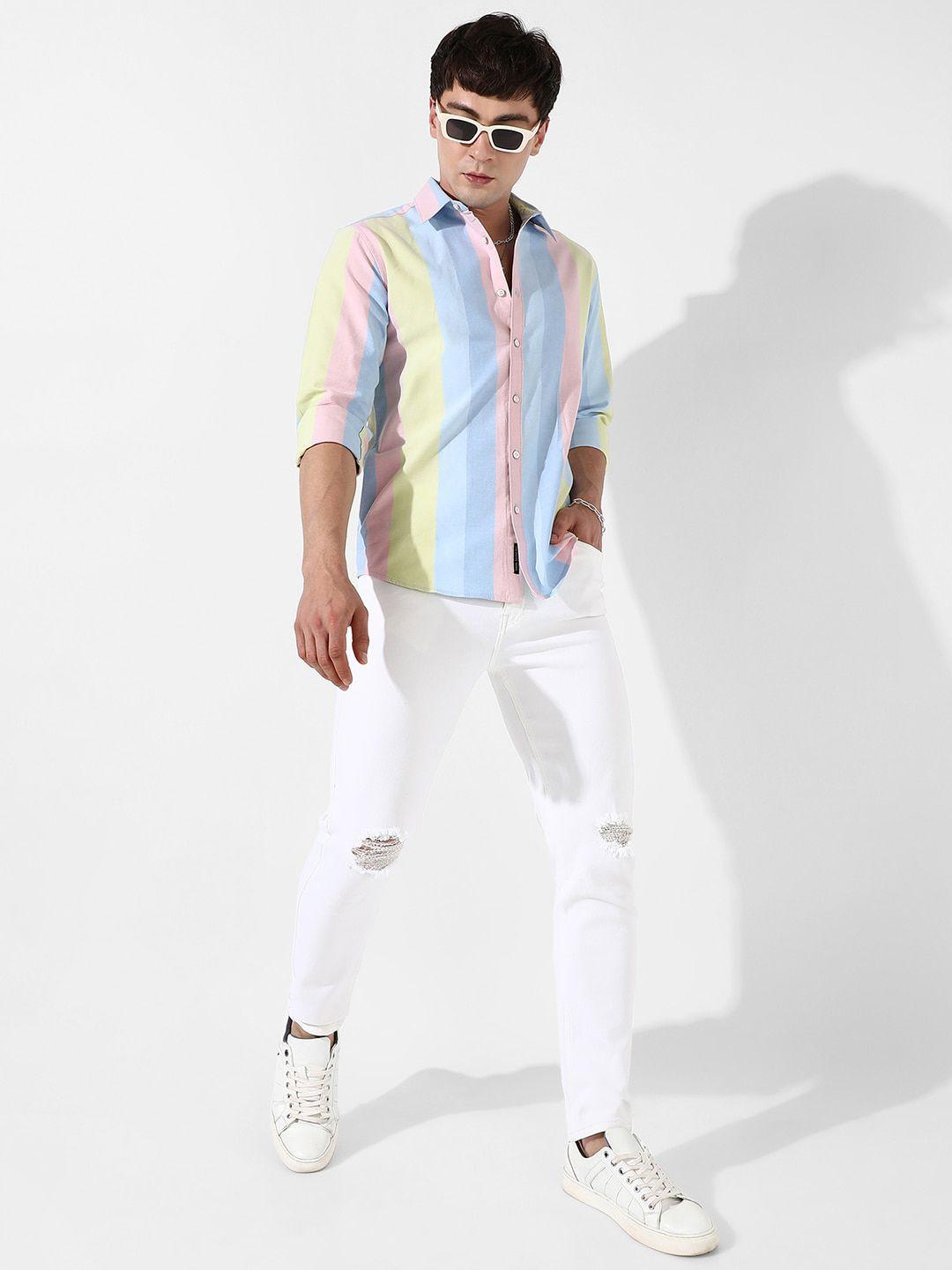 campus sutra blue classic candy striped casual shirt