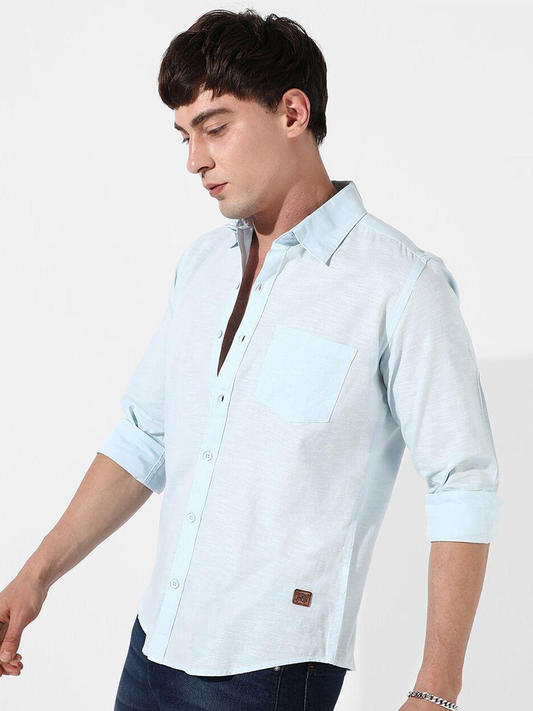 campus sutra blue classic fit cotton casual shirt