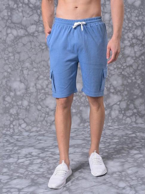 campus sutra blue cotton regular fit shorts