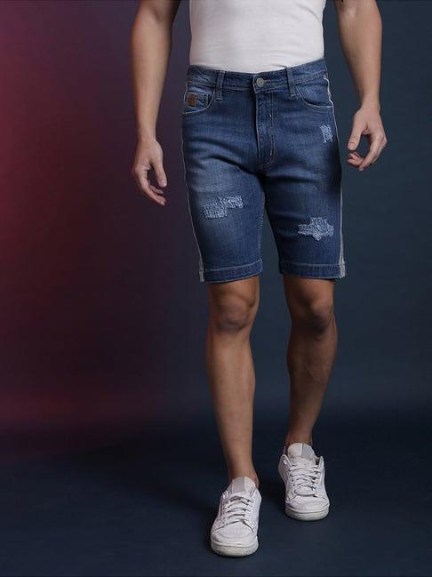 campus sutra blue distressed denim shorts