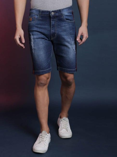 campus sutra blue distressed shorts