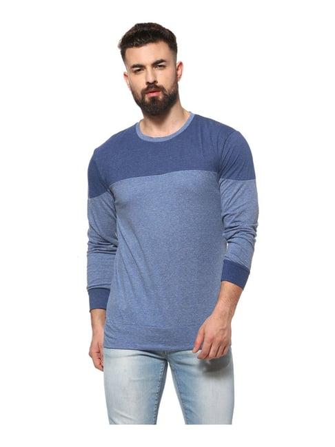 campus sutra blue full sleeves cotton t-shirt