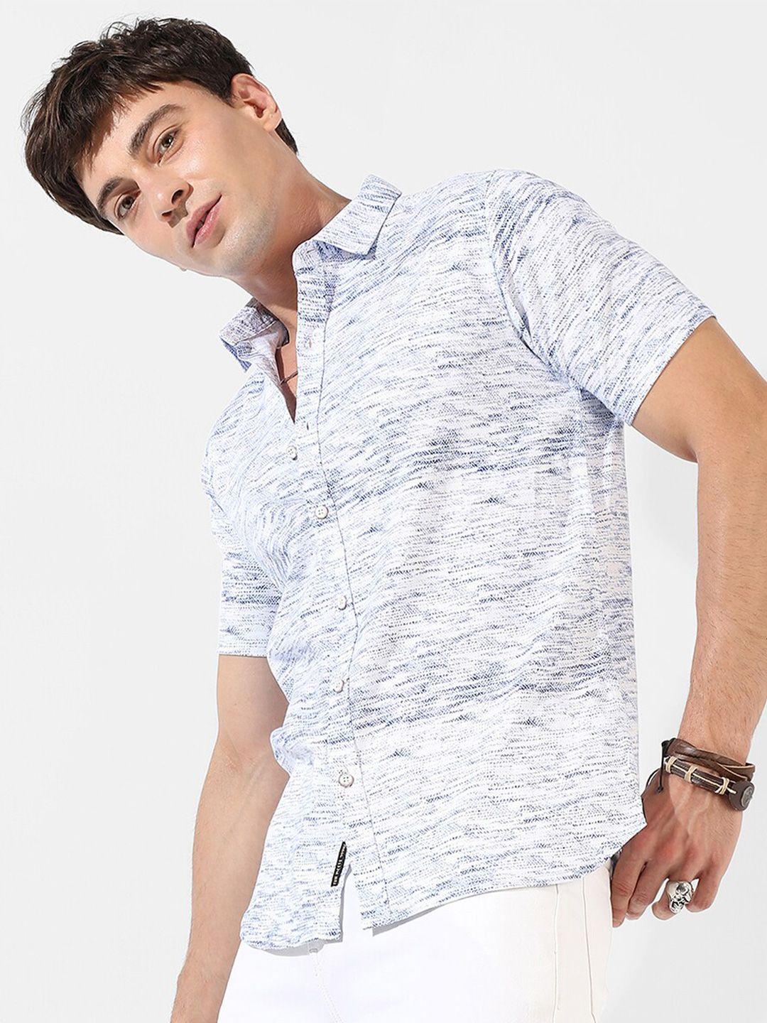 campus sutra blue graphic printed classic fit cotton casual shirt