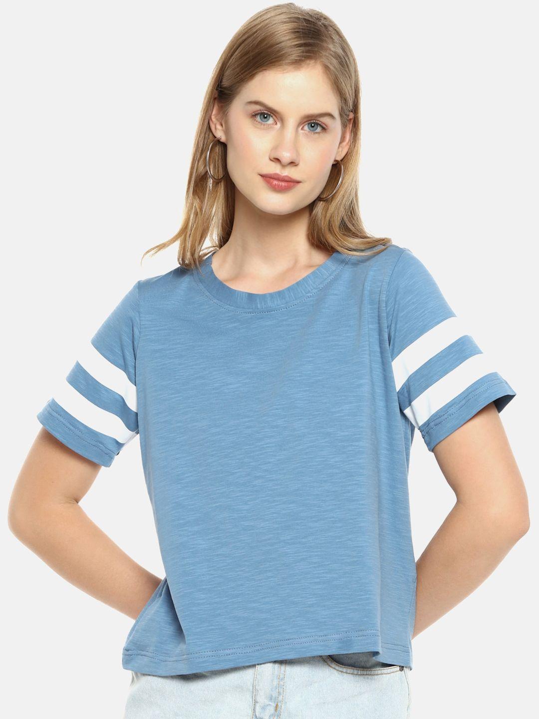 campus sutra blue regular cotton top