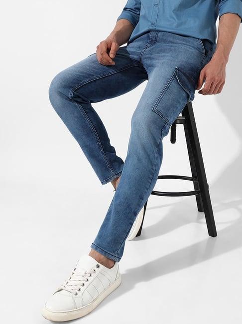 campus sutra blue regular fit cargo jeans