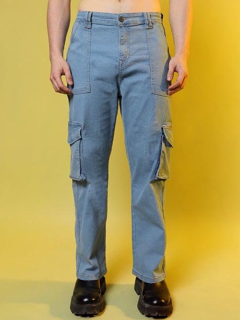 campus sutra blue regular fit cargo jeans