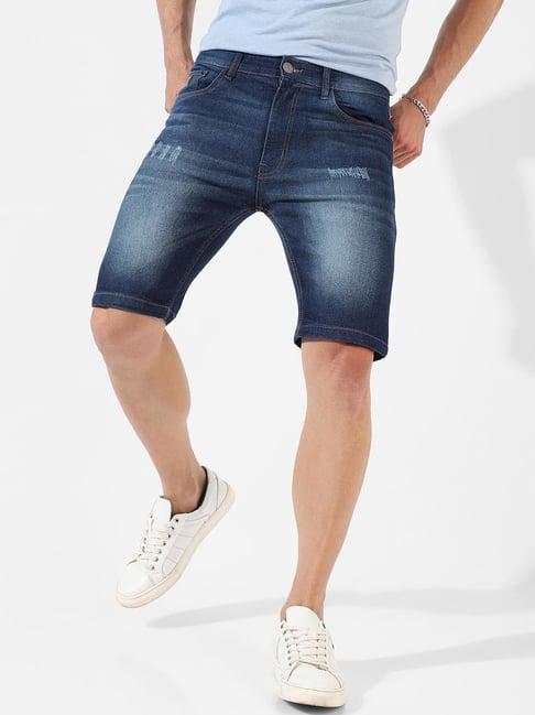 campus sutra blue regular fit denim shorts