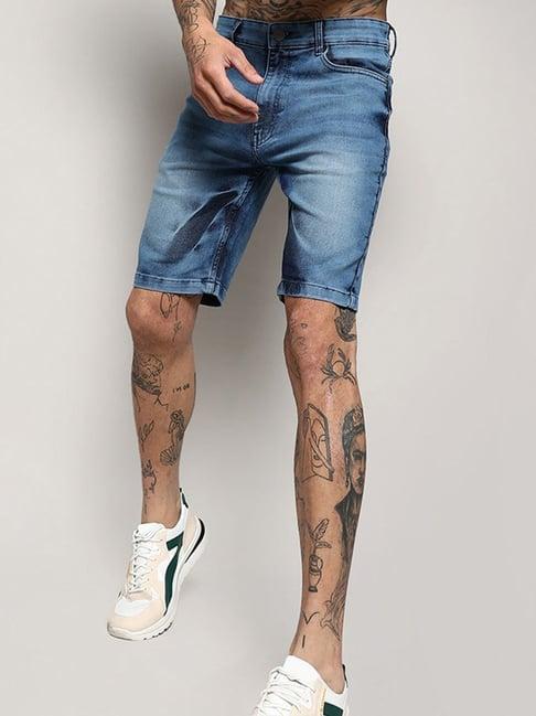 campus sutra blue regular fit denim shorts