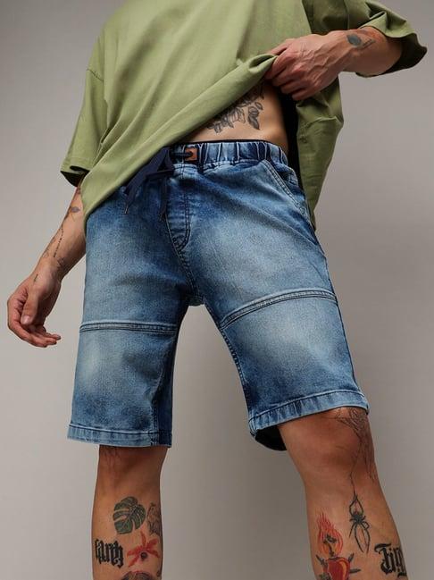 campus sutra blue regular fit denim shorts