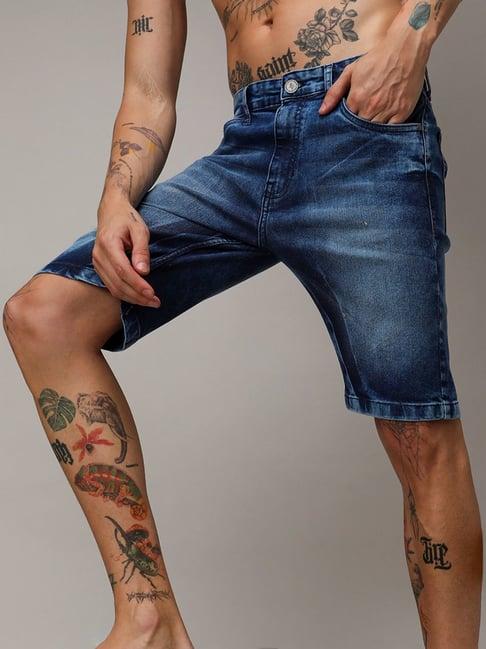 campus sutra blue regular fit denim shorts